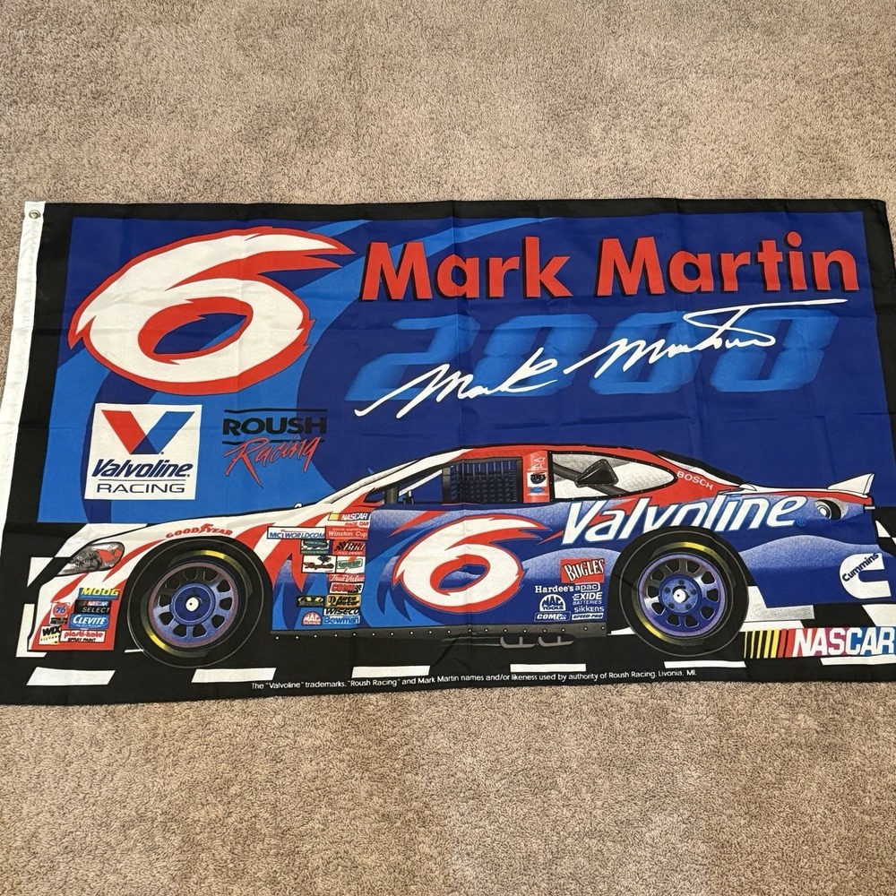 Vintage Mark Martin Valvoline #6 NASCAR Flag Banner‎ 3x5 Roush Racing